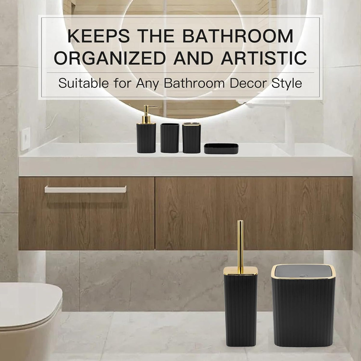 19PCS Bathroom Accessories Set, Black and Gold Bathroom Set for Modern Home