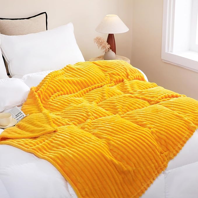 Gold Fleece Throw Blanket 108”×90” by linecooo