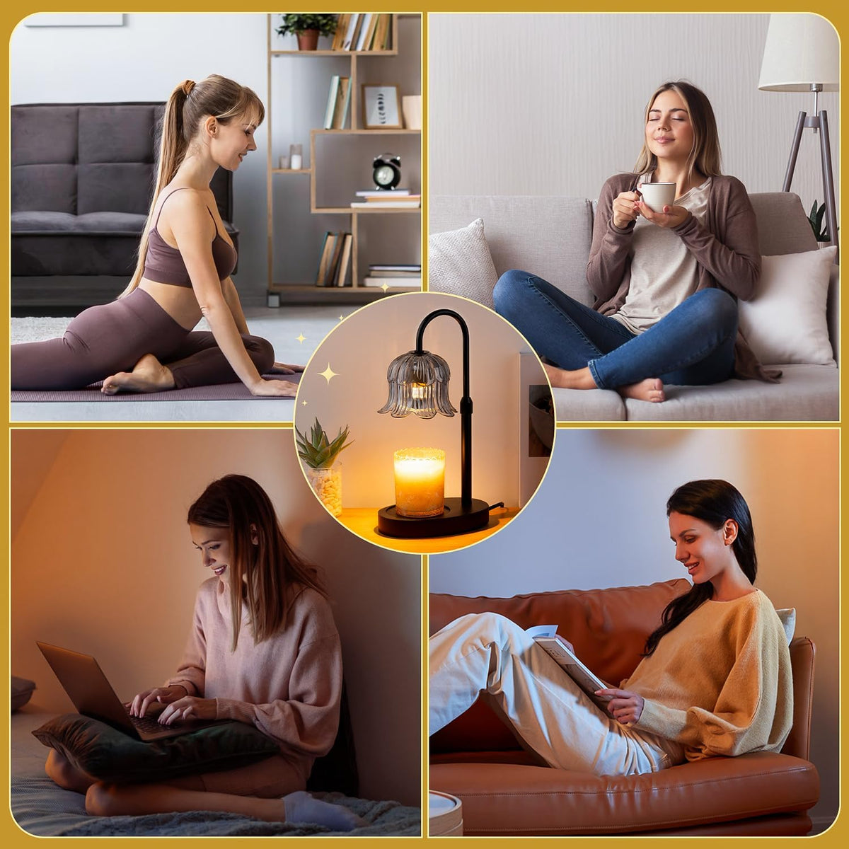 CRMILL Candle Warmer Lamp Electric Timer - Candles Height Control Warmers Scented Lamps No Flame Heat Warm Melt Wax Jar Modern Home Decor Table Lights for Home Living Bedroom Decorative