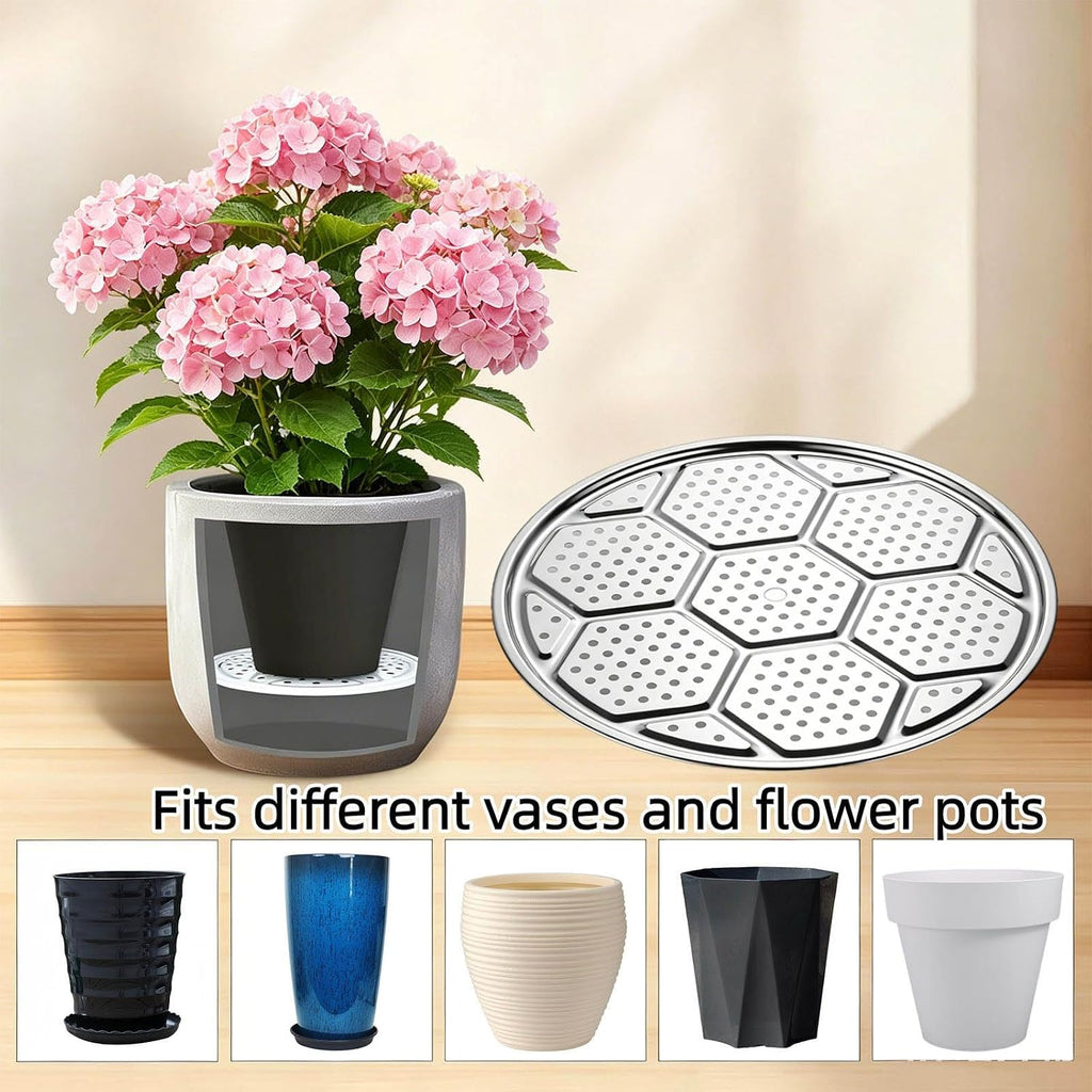 Set of 3, 16.5-inch Stainless Steel Round Plant Pot Risers