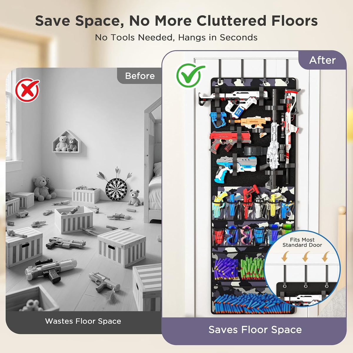 Mefirt Over the Door Storage for Nerf Guns, Hanging Toy Blasters Organizer