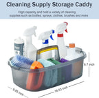 ALINK Plastic Cleaning Storage Caddy with Handle, Large Shower Caddy Basket Organizer for Dorm, Bathroom, Tool, Garden, Kitchen, Cleaning Supplies - Transparent Gray