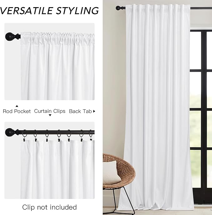 RYB HOME Pure White Velvet Curtains 90 inches - Image 4