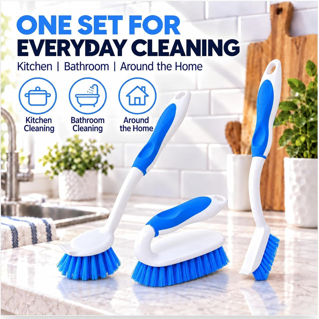 3 Pack Cleaning Brush Scrub Brush Kitchen Brush for Floor, Blue