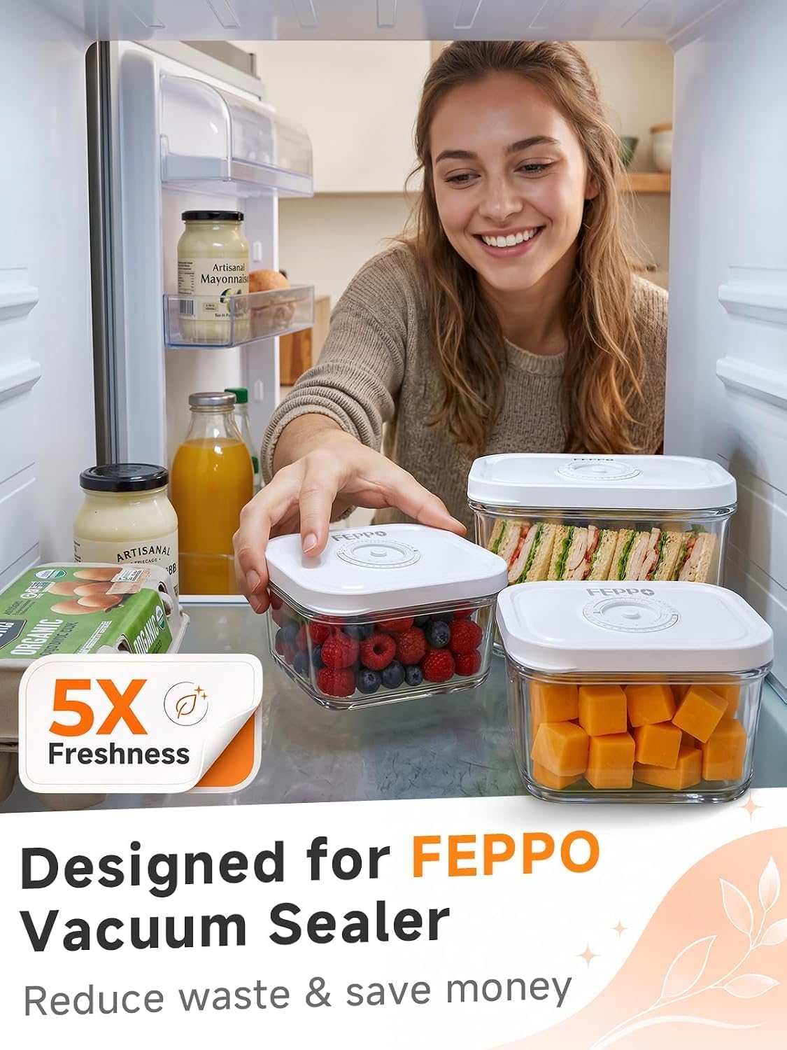 FEPPO Vacuum Sealers Containers for Food Storage, 3 Pcs Set