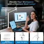 Airlonv LED Desk Lamp, Double Swing Arm Wide Lighting Area Desk Lamps for Home Office with Stepless Dimming, Eye-Caring Architect Desk Light with Clamp for Reading, Study, Workbench, Drafting(White)