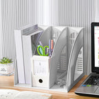 A4 File Holder, Magazine Organizer, Desk Organizer, Compartments, Bookcase, Document Divider, Paper Box, Bookends, Shelves (Grey, 3'