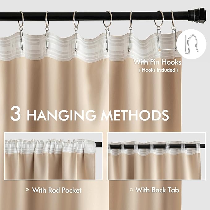 MIULEE Back Tab Beige Curtains 96 Inch Long 2 Panels Set - Image 3