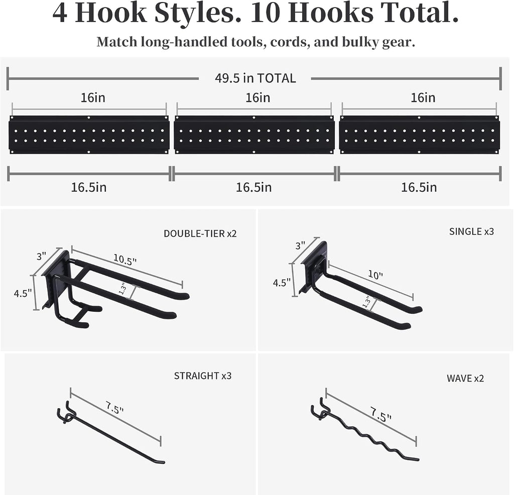 Garage Wall Organizer, 49.5-Inch Tool Rack, 510 lb Capacity