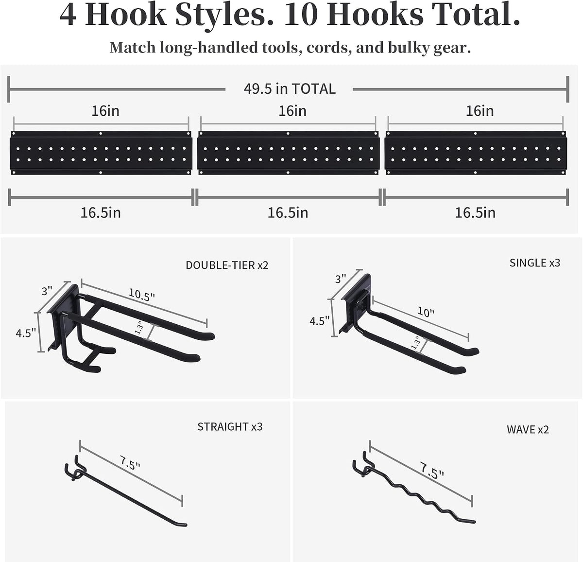 Garage Wall Organizer, 49.5-Inch Tool Rack, 510 lb Capacity