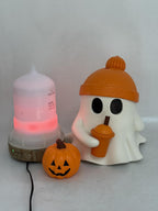 Statue Cute Ghost Halloween Humidifier, USB Powered Portable Mini Cool Mist Humidifier with Pumpkin Decor, Small Air Humidifier for Bedroom, Desk, Office, Halloween Party Decorations