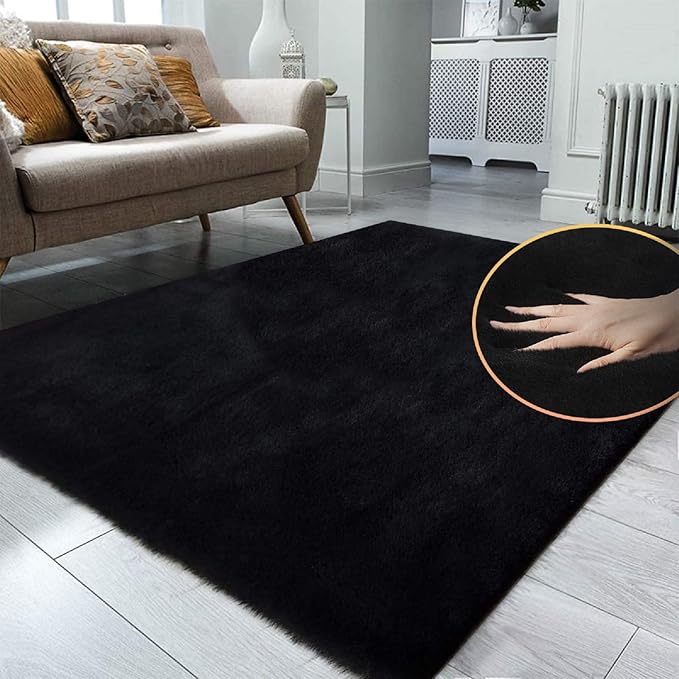ORINOVA Black Fluffy Living Room Furry Rugs - Image 2