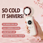 Portable Handheld Air Conditioners Fan with Semiconductor Ice Cooling,199 Speed Strong Wind,6000mAh Rechargeable,3-in-1 Mini AC Cooler Fan(Hand/Neck/Desk),Personal Turbo Fans for Outdoor Travel (Pink）