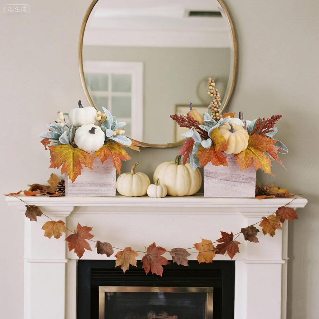winemana Fall Decorations Artificial Pumpkin Gourd Berries Leaves, 2 Pack