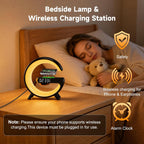 5-in-1 Smart LED Table Lamp with Wireless Charger, Bluetooth Speaker, Alarm Clock, Night Light, Bedside Lamp Charging Station for Bedroom Nightstand Dorm Desk, Home Decor, Gifts for Teen Boys Girls