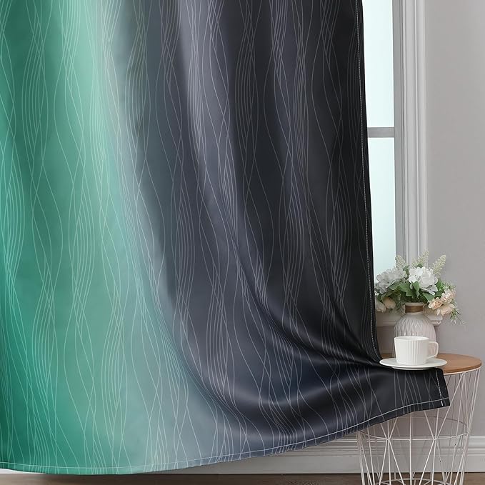 Estelar Textiler Black and Green Ombre Blackout Curtains 45 Inches Long - Image 6