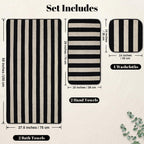 Black Striped Towels Set for Bathroom, 8 Piece Cotton Towels