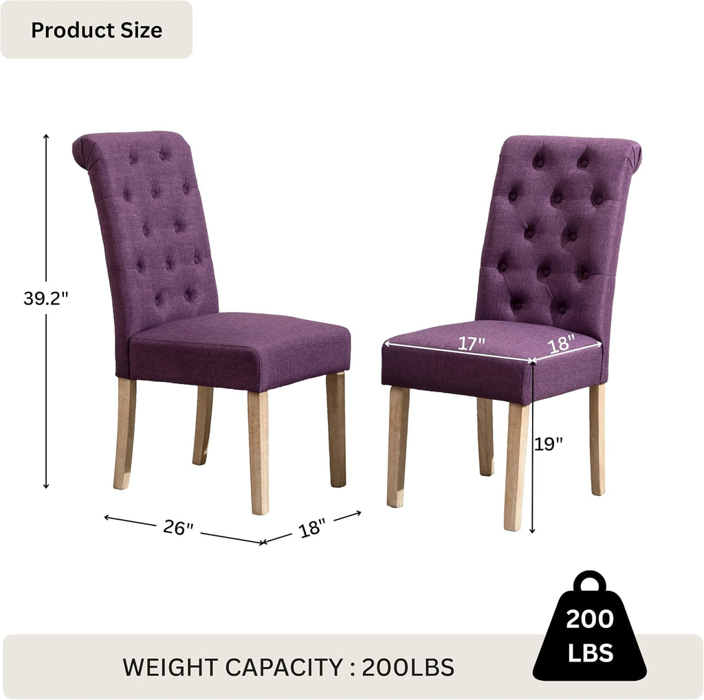 Roundhill Furniture Habit Solid Wood Tufted Parsons Purple Dining Chair, Set of 2