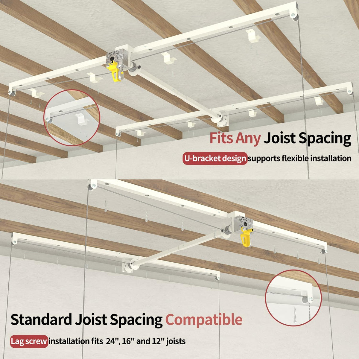 Garage Ceiling Storage Racks – 4x8 FT Overhead Garage Storage Rack with Safety Lock, Heavy-Duty Ceiling Mounted Lift System and Storage Organizer, Ideal for Maximizing Overhead Space, 325 lbs Capacity