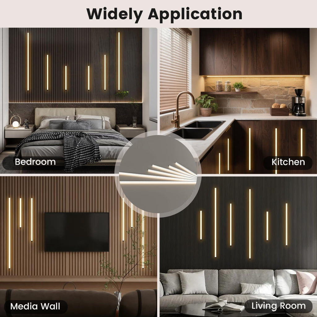 9-Lights LED Recessed Lighting Wall Panel Lights,Self-Adhesive Wood Slat Wall Panel Strip Light,4000K Touchable Switch Dimmable LED Aluminum Channel lamp,Under Cabinet Light(39in+31.5in+23.6in)