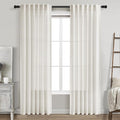 Cream Linen Curtains 84 Inch Length 2 Panels Back Tab Rod Pocket Semi Sheer by Nanspring