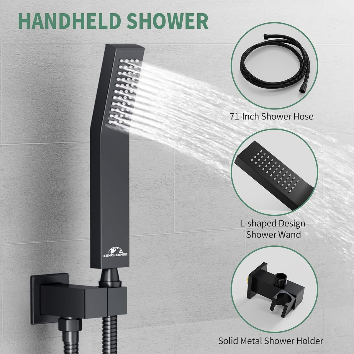 SunCleanse Rainfall Shower Faucet Set with High Pressure in Matte Black