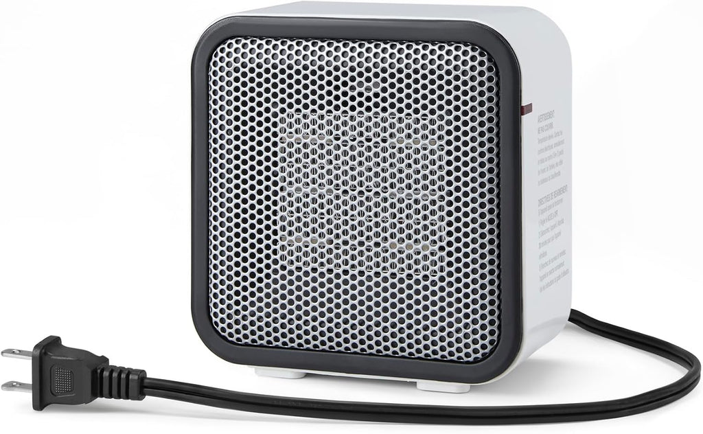 Amazon Basics Ceramic Space Heater, Portable Mini Heater for Office Desk, Fast Heating, Efficient, Indoor Use, 500W, With Tip-Over Protection, Lightweight 1.4 lbs,