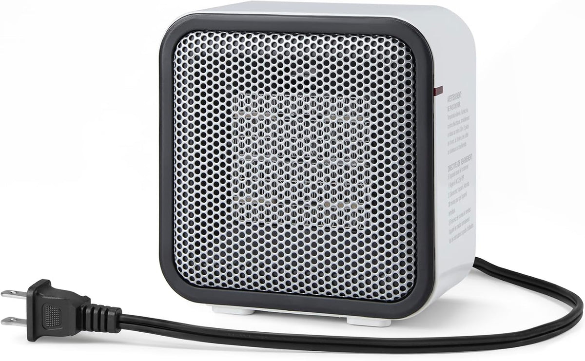 Amazon Basics Ceramic Space Heater, Portable Mini Heater for Office Desk, Fast Heating, Efficient, Indoor Use, 500W, With Tip-Over Protection, Lightweight 1.4 lbs,