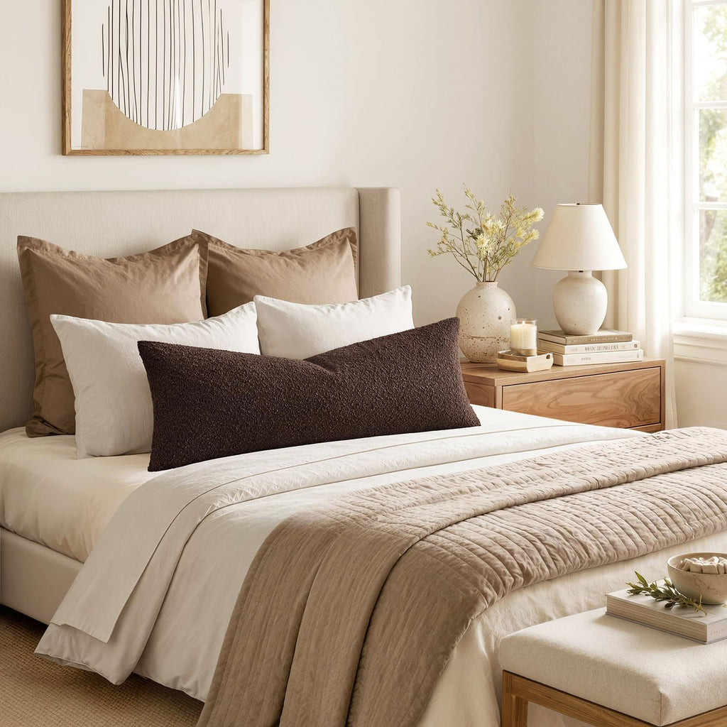 MIULEE Textured Boucle Lumbar Pillow Cover for Bed 14x36 Dark Brown