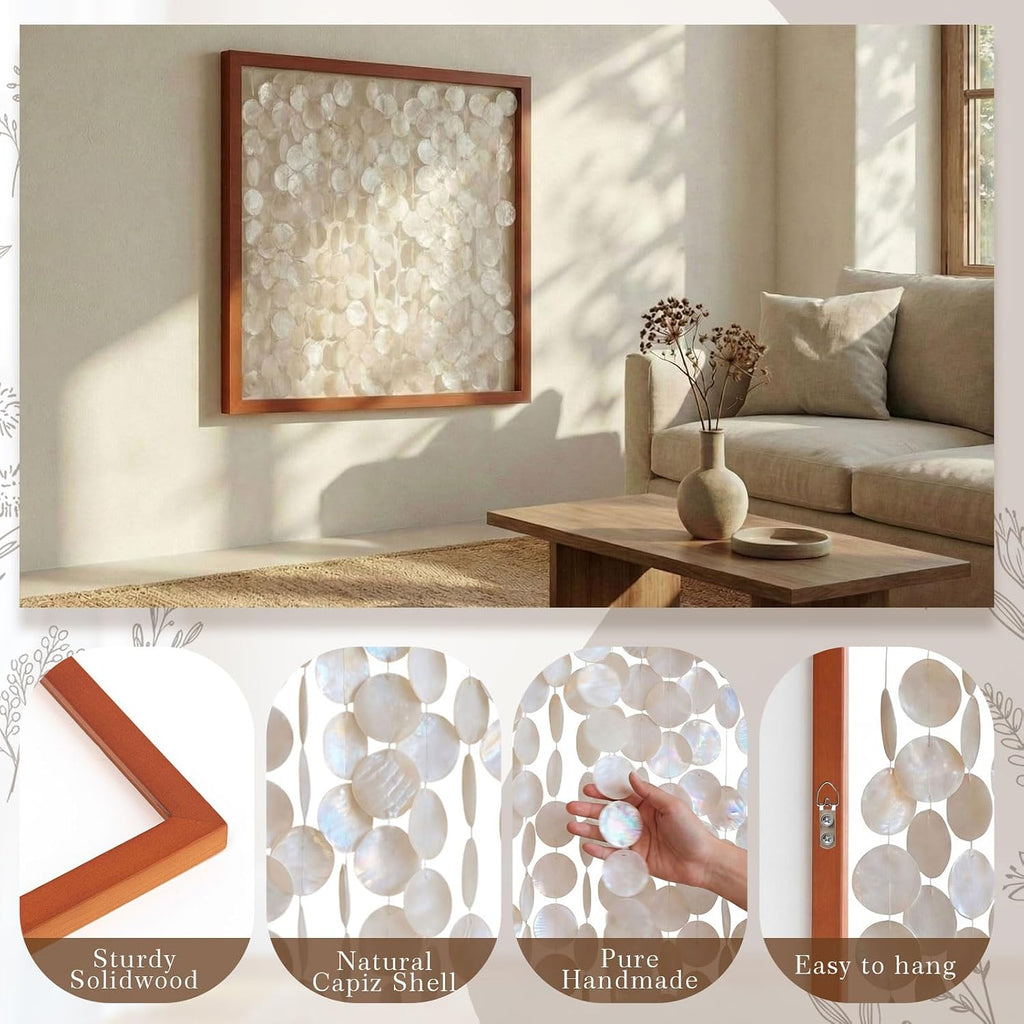 Yerliker 2 Pcs 24"x24" Capiz Shell Wall Decor, Framed Seashell Wall Art