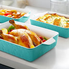 Baking Dish Set of 3 Nonstick Bakeware Set with Handles, Aquamarine