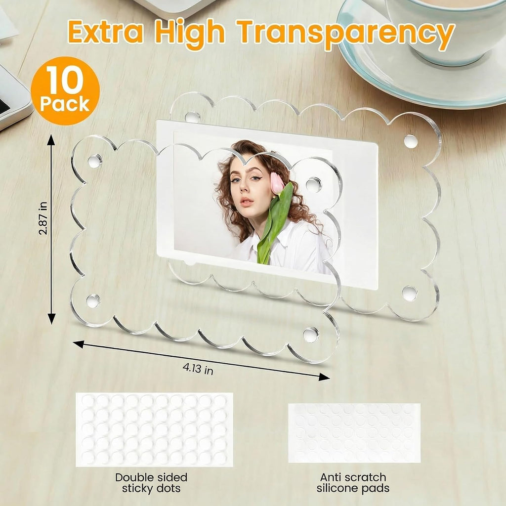 10 Pack Acrylic Fridge Magnetic Frame for Polaroid, 2.36x3.54 In Mini Picture Frames Clear for Fujifilm Instax Mini, 2 Sided Photo Refrigerator Magnet Picture Display Clear Frame Petal