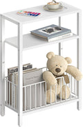 Narrow Side Table with Storage Basket Small End Table for Small Space,White