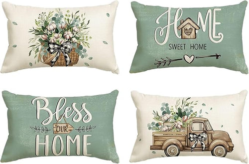 AVOIN colorlife Bless Our Home Farmhouse Eucalyptus Leaves Throw Pillow Covers by AVOINcolorlife