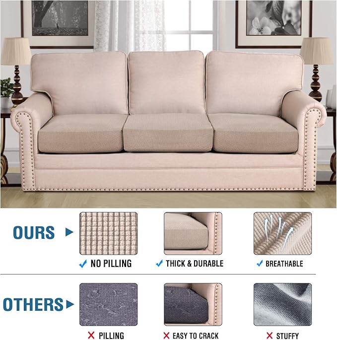 H.VERSAILTEX High Stretch Individual Seat Cushion Covers 3 Pack Thick Jacquard - Image 4