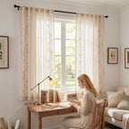 jinchan Evelyn Embroidered Linen Curtains 63 inch Floral Curtains - Image 6