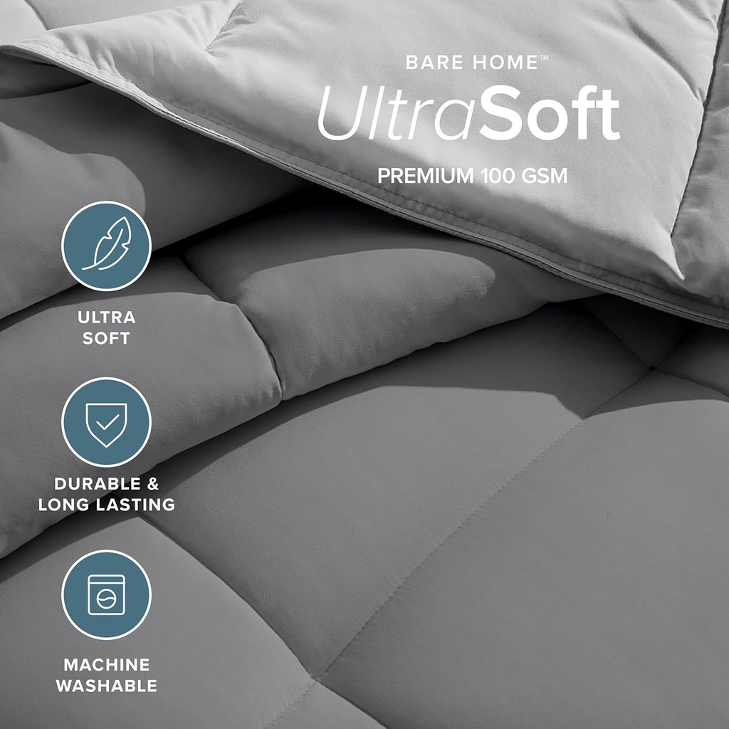 Bare Home Reversible Comforter (Queen, Grey/Light Grey)