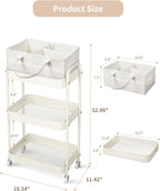 Fortella Baby Diaper Caddy, 3 Tier Rolling Cart for Baby Essentials, Beige