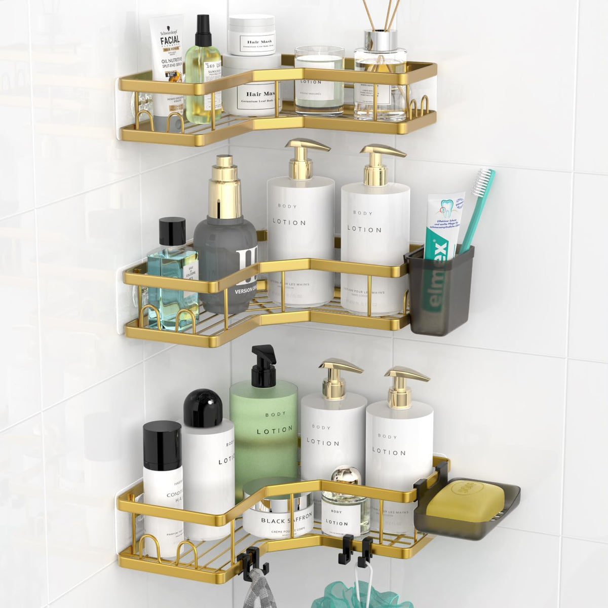 AKTECKE Corner Shower Caddy Bathroom Organizer: Adhesive Shower Rack Bathtub Shelves - 3Pack No Drilling Shower Shelf - Stainless Steel Organizer
