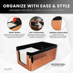 Esatto Square Bar Caddy Organizer with 12 Pourers & Caps, Copper