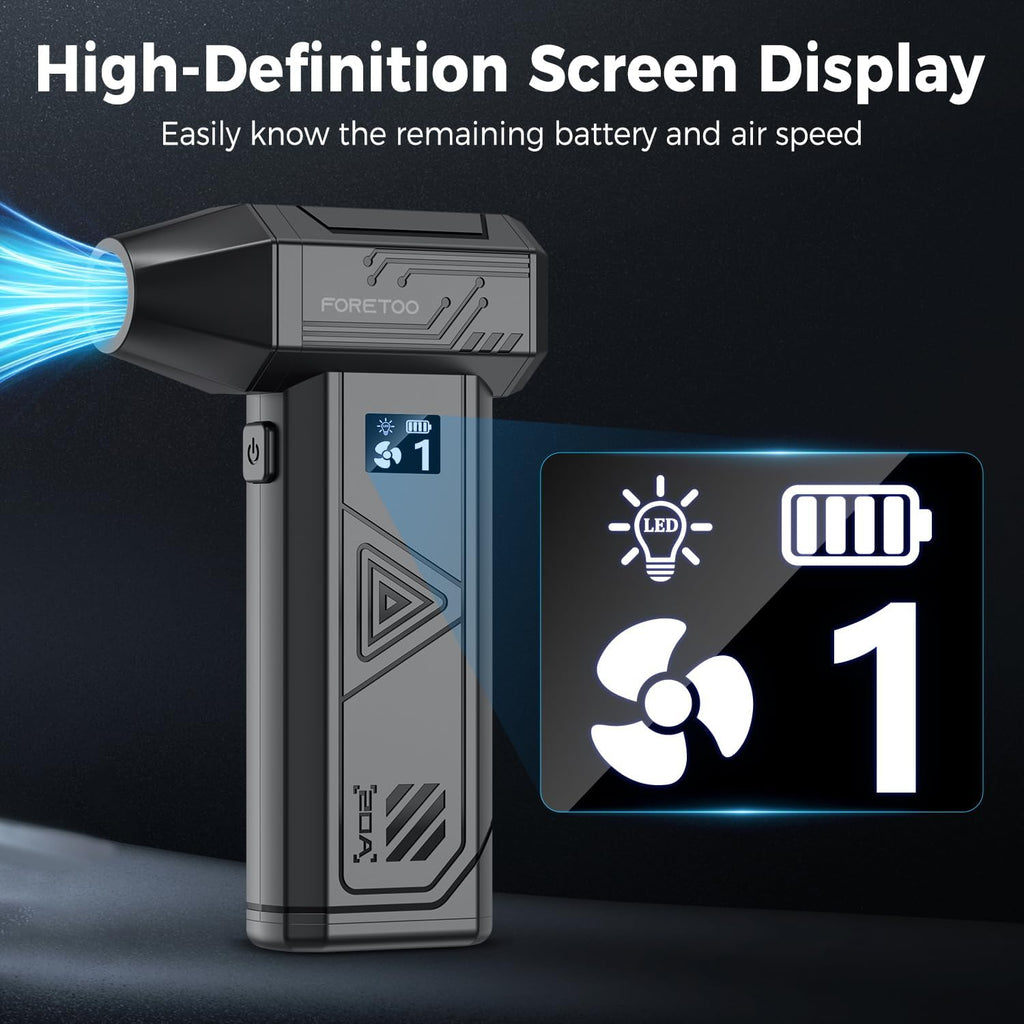 Foretoo Compressed Air Duster,130000RPM Super Power LED Display Electric Air Duster with Extended Runtime,Rechargeable Air Blower for Home,Camera,Car,Computer,Keyboard