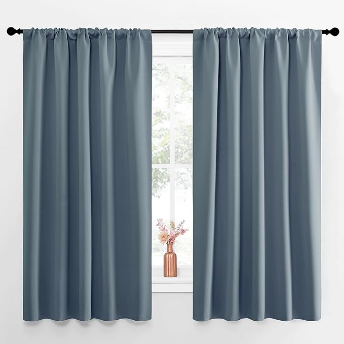 NICETOWN Blackout Curtains for Living Curtains, Smoky Blue, 52 by 63 Inch by NICETOWN