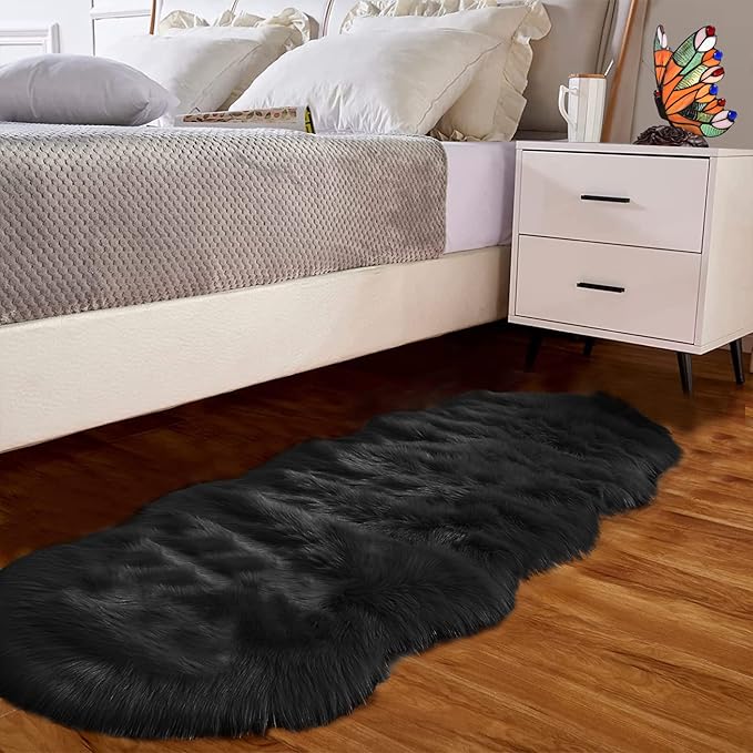 Goolela Black Fluffy Runner Rug 2x6 by Goolela