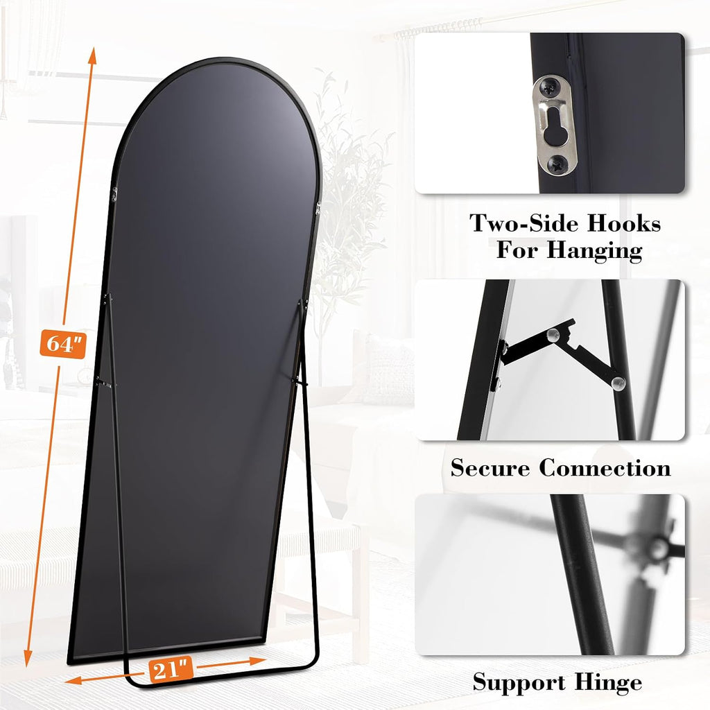 DUMOS 64"x21" Arched Full Length Mirror with Stand, Full Body Floor Mirror