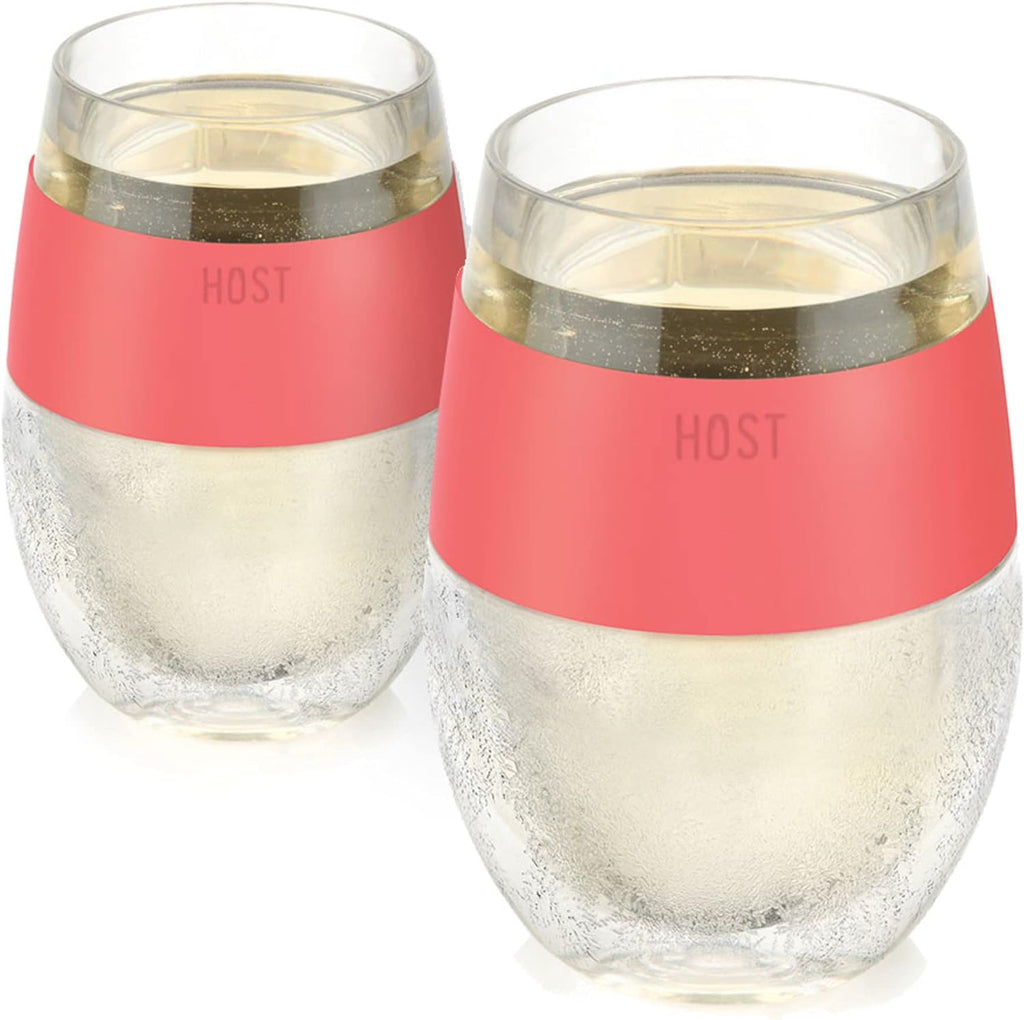 Host Wine Freeze Cup Set of 2 - Plastic Double Wall Insulated Wine Cooling Freezable Drink Vacuum Cup with Freezing Gel, Wine Glasses for Red and White Wine, 8.5 oz Coral