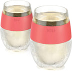 Host Wine Freeze Cup Set of 2 - Plastic Double Wall Insulated Wine Cooling Freezable Drink Vacuum Cup with Freezing Gel, Wine Glasses for Red and White Wine, 8.5 oz Coral