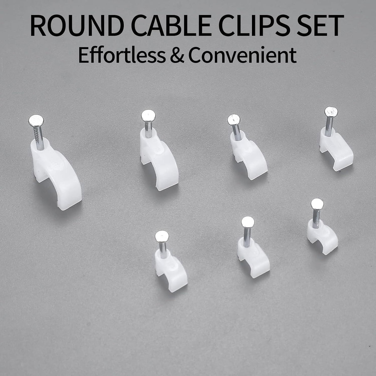 700 Pcs Cable Clips with Steel Nails, Cable Wire Cord Management Clips, White Ethernet Cable/Coax Cable/Cable Cord Holder Staples Clips with Tacks Nails for Wall, 4mm 5mm 6mm 8mm 10mm