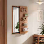 KungFuWood Full Length Mirror with Shelf and Hooks,Entry Way Mirrors for Wall,Wall Mirror with Shelf,Wall Mirror with Storage Multifunctional Design Panel,Living Room (Cherry, 52.4" L x 19" W)