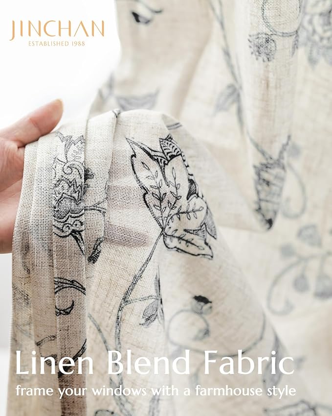 Jinchan Linen Floral Curtains 63 Inch Length - Image 3