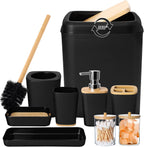 XLHOMO Black Bathroom Set - 9 Piece Accessory Set with Trash Can